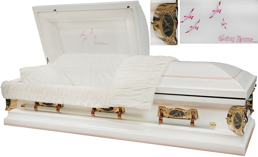 2224A - Going Home Casket , 18ga<br>Silver Rose Hardware w/ White Velvet