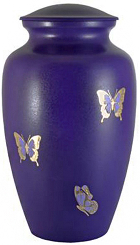 244-A - Brass Urn<br>Purple/w Silver<br>Butterflies