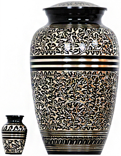 068-A - Brass Urn<br>Velvet Box plus<br>1 Keepsake<br>Black with Gold Design