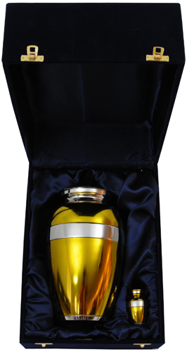 070-A - Brass Urn<br>Velvet Box plus<br>1 Keepsake<br>Yellow with Mirror Finish