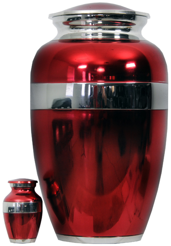 072-A - Brass Urn<br>Velvet Box plus<br>1 Keepsake<br>Red with Mirror Finish