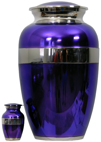 075-A - Brass Urn<br>Velvet Box plus<br>1 Keepsake<br>Purple with Mirror Finish