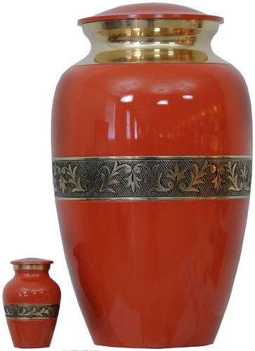 091-A - Brass Urn<br>Velvet Box plus<br>1 Keepsake<br>Orange